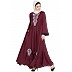 Embroidered Umbrella cut Nida abaya- Maroon-White